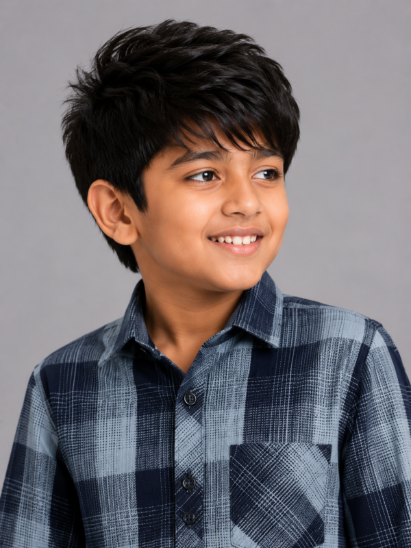 Boys' Blue & Navy Plaid Check Casual Shirt | Long Sleeve Button-Down - Image 3
