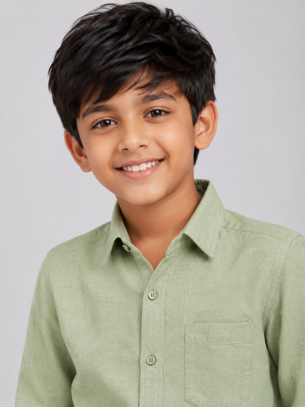 Boys' Sage Green Breathable Linen-Blend Casual Shirt - Image 2