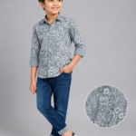 Boys' Stylish Grey Floral Print Casual Shirt