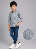Boys' Stylish Grey Floral Print Casual Shirt