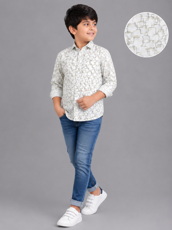 Boys' Abstract Geometric Print Casual Full Sleeve Shirt - Image 3