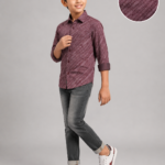 Boys' Burgundy Geometric Print Long Sleeve Shirt