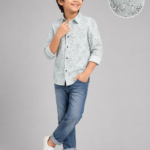 Boys' Mint Green Floral Print Casual Shirt