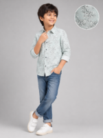 Boys' Mint Green Floral Print Casual Shirt