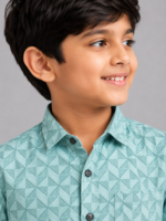 Boys' Geo-Pattern Mint Green Long Sleeve Button-Up Shirt - Image 2