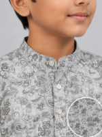 Boys' Grey Paisley Print Band Collar Casual Kurta Shirt - Image 3