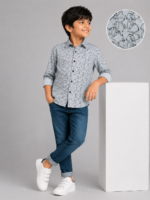 Boys' Trendy Grey Abstract Print Full Sleeve Shirt - Image 2