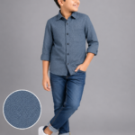 Boys' Stylish Denim Blue Chevron Textured Casual Shirt