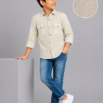 Boys' Textured Linen-Look Casual Button-Down Shirt