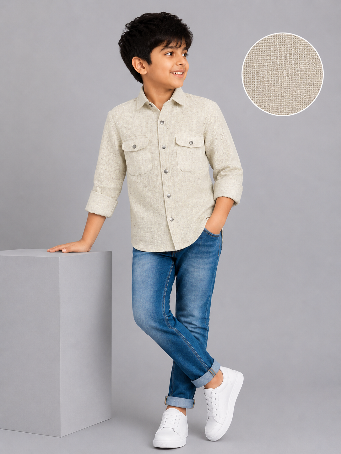 b06564ca-f9e1-4447-a0aa-3fefab09f1c5 Boys' Textured Linen-Look Casual Button-Down Shirt - Image 1