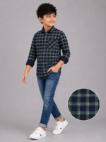Kids' Classic Navy Green Plaid Check Shirt - Full Sleeve Casual - Image 2