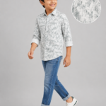 Boys' Sage Leaf Print Cotton Casual Shirt