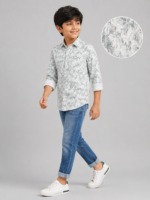 Boys' Sage Leaf Print Cotton Casual Shirt
