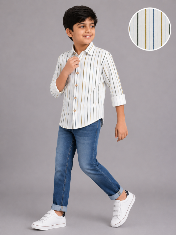 Boys' Smart Casual Multi-Stripe Long Sleeve Cotton Shirt - Image 2