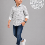 Boys' Stylish Monochrome Floral Print Casual Shirt