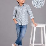 Boys' Blue Grey Geometric Print Full Sleeve Casual Shirt