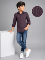 Boys' Stylish Maroon Geometric Print Full Sleeve Casual Shirt - Image 4
