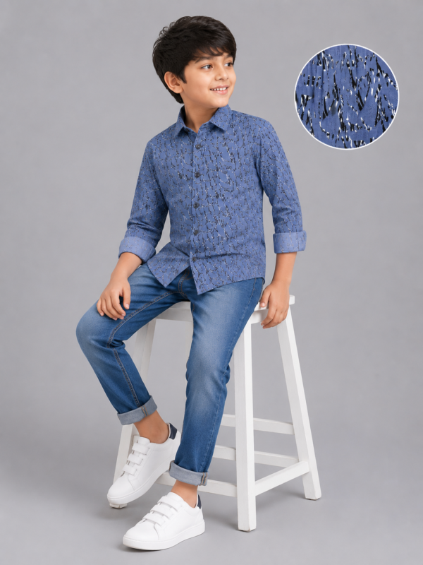 Boys Dusty Blue Abstract Print Casual Shirt - Image 4