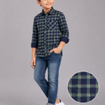 Kids' Classic Navy Green Plaid Check Shirt - Full Sleeve Casual