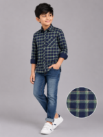 Kids' Classic Navy Green Plaid Check Shirt - Full Sleeve Casual