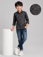 Boys' Stylish Black Floral Print Long Sleeve Casual Shirt - Image 3