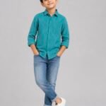 Boys' Dynamic Teal Textured Casual Shirt