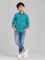 Boys' Dynamic Teal Textured Casual Shirt