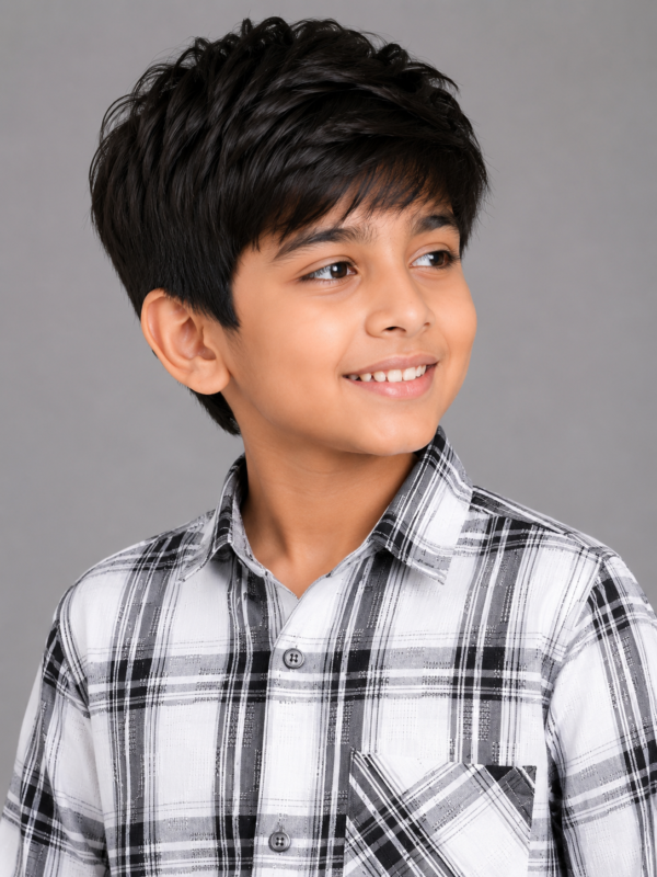 Boys' Black & White Plaid Casual Full Sleeve Shirt - Image 2