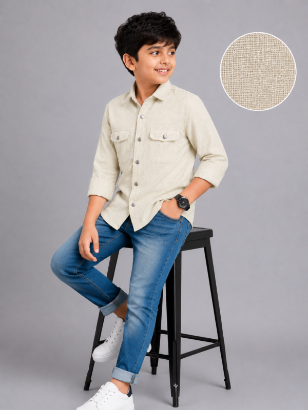 Boys' Textured Linen-Look Casual Button-Down Shirt - Image 4