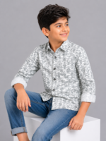 Boys' Geo-Trek Grey & White Triangle Print Casual Shirt - Image 3