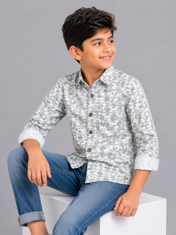 Boys' Geo-Trek Grey & White Triangle Print Casual Shirt - Image 3