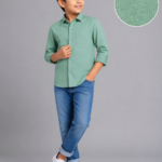 Boys Sage Green Textured Cotton Casual Shirt