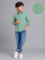 Boys Sage Green Textured Cotton Casual Shirt