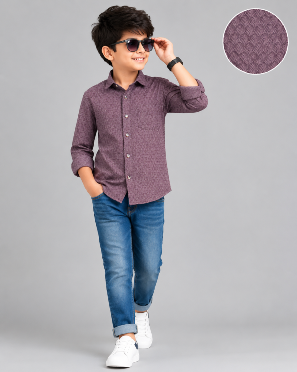 Boys' Plum Textured Full Sleeve Casual Shirt - Stylish & Comfortable - Image 4