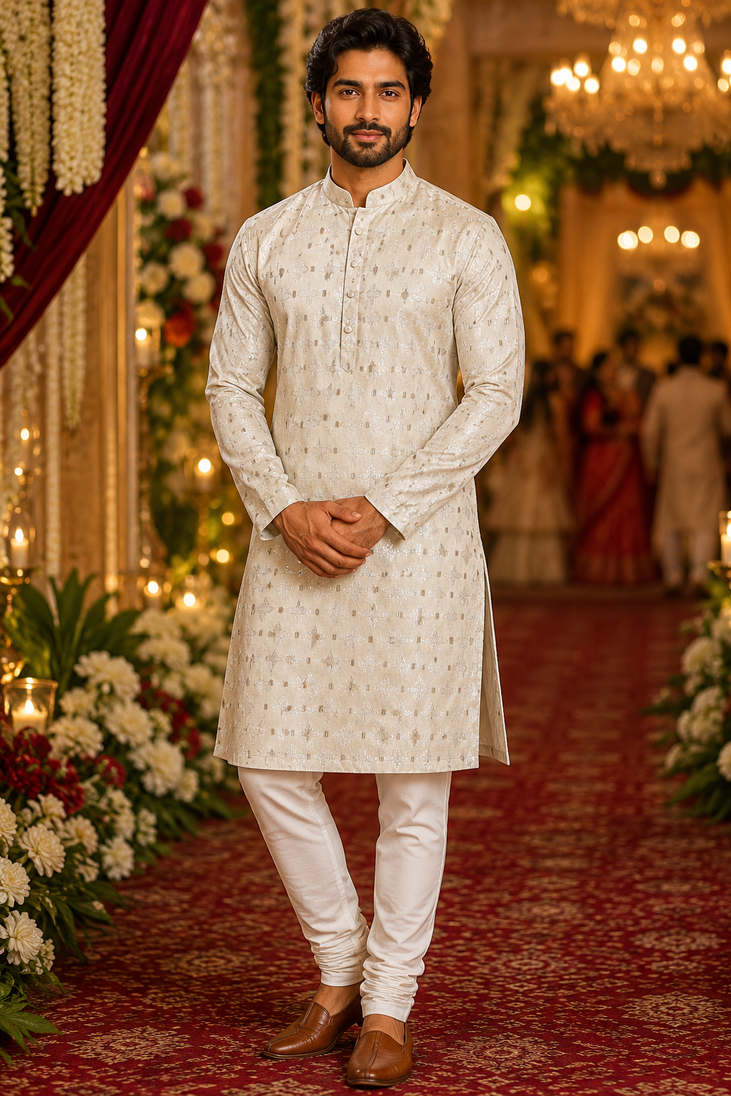 ba1d93d8-ea33-407a-b066-0b35424c7eb7 Ivory Regal Embroidered Kurta Set for Men - Image 1