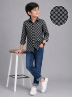 Boys' Stylish Black Geometric Print Casual Shirt - Image 3