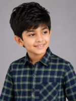 Kids' Classic Navy Green Plaid Check Shirt - Full Sleeve Casual - Image 3