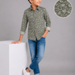 Boys' Olive Green Floral Print Casual Long Sleeve Shirt
