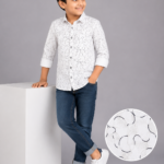 Boy's Modern Abstract Print White Long Sleeve Shirt