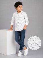 Boy's Modern Abstract Print White Long Sleeve Shirt