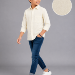 Boys' Cream Textured Weave Casual Long Sleeve Shirt