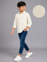 Boys' Cream Textured Weave Casual Long Sleeve Shirt