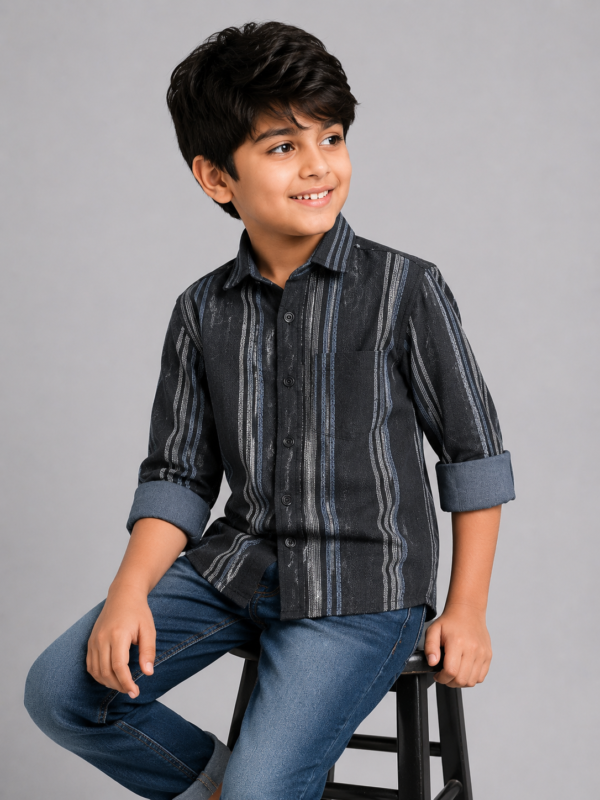 Boys' Charcoal & Blue Vertical Stripe Button-Down Casual Shirt - Image 2