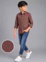 Boys Mocha Chevron Textured Button-Down Shirt - Image 3