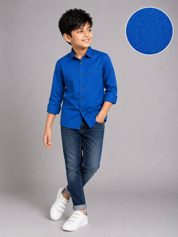 Boys' Vibrant Blue Long Sleeve Button-Down Shirt - Image 3
