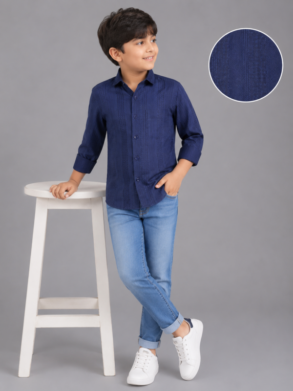 Boys' Stylish Navy Blue Textured Casual Shirt - Image 2