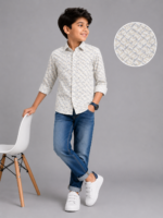 Boys' Modern Geometric Print Casual Shirt - Tan & Grey - Image 2
