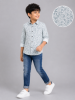 Boys' Stylish Leaf Print Long Sleeve Casual Shirt - Image 4