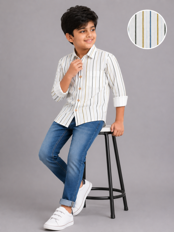 Boys' Smart Casual Multi-Stripe Long Sleeve Cotton Shirt - Image 4