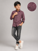 Boys' Burgundy Geometric Print Long Sleeve Shirt - Image 3